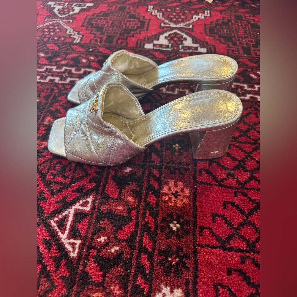 Prada Quilted Leather Block-Heel Slide Sandals 38.5 - Picture 4 of 11